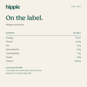 Hippie Mango kombucha 750ml nutrition information
