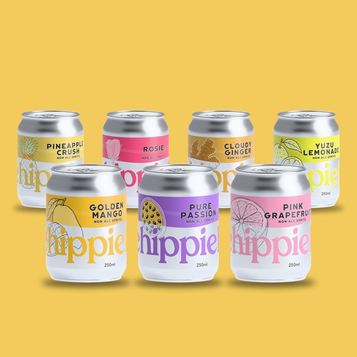 Seven Hippie Spritz flavours in 250ml cans